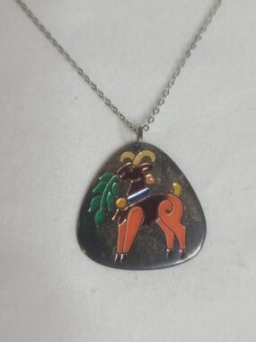 Israel Ram Handpainted Enamel 925 Sterling Silver Pendant Necklace